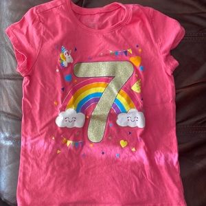 Hot pink children age 7 girls birthday tshirt short sleeve